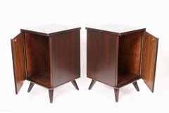Pair of Swedish Modern Dark Espresso Stained Walnut Nightstands, 1940s