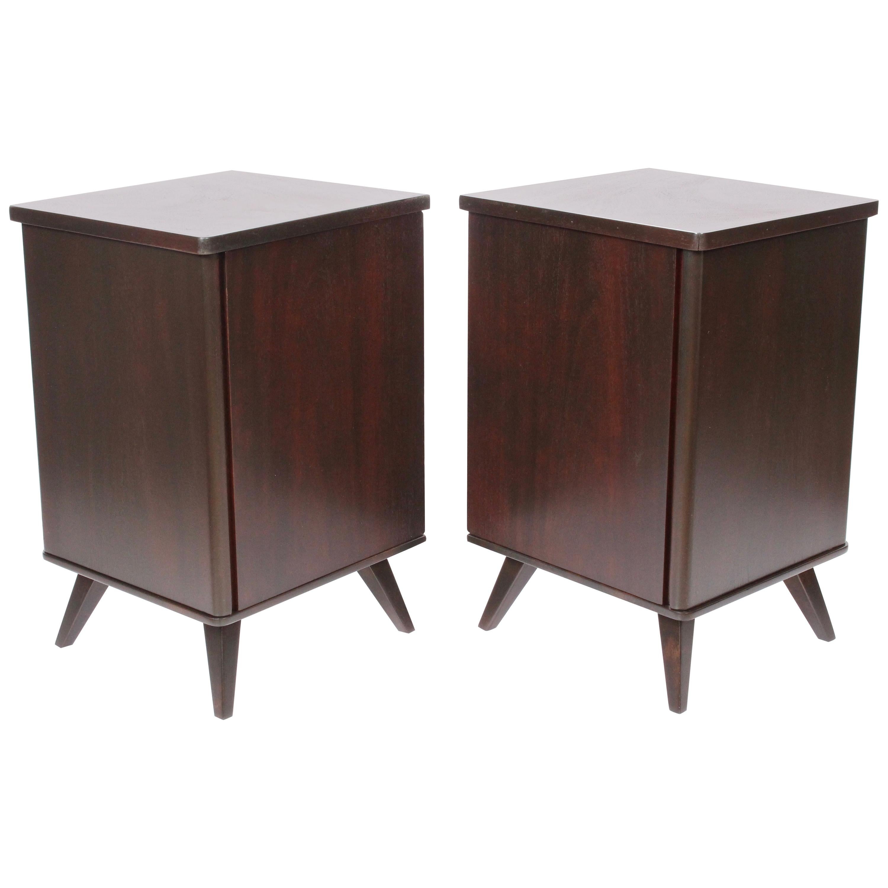 Pair of Swedish Moderne Deep Dark Walnut Nightstands, 1940s For Sale