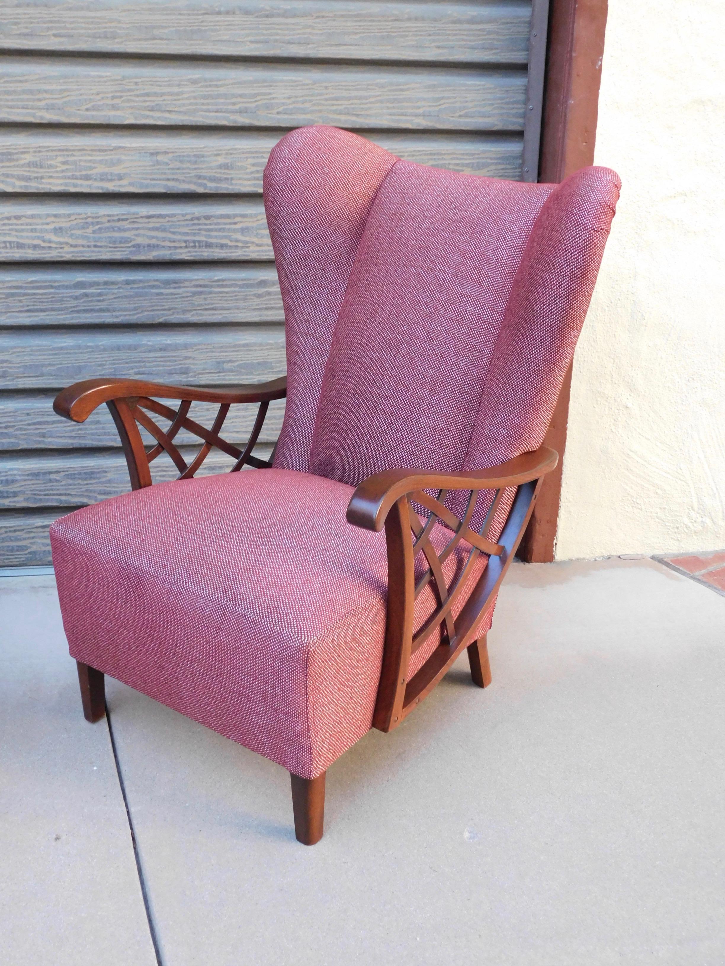 Birch Pair of Swedish Modernist Winged Back Spider Web Armchairs, circa 1940 For Sale