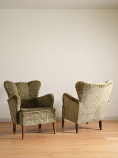 Pair of Swedish Mohair Wingback Lounge Chairs, circa 1930s