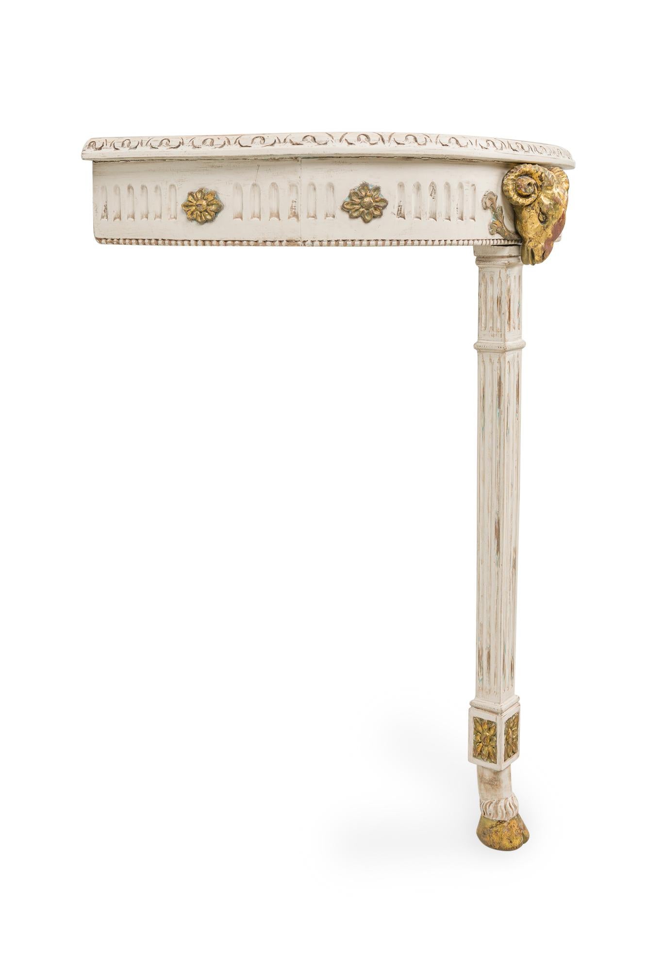 Neoclassical Pair of Swedish Neo-Classic Cream Painted and Gilt Demilune Wall-Mounted Console For Sale