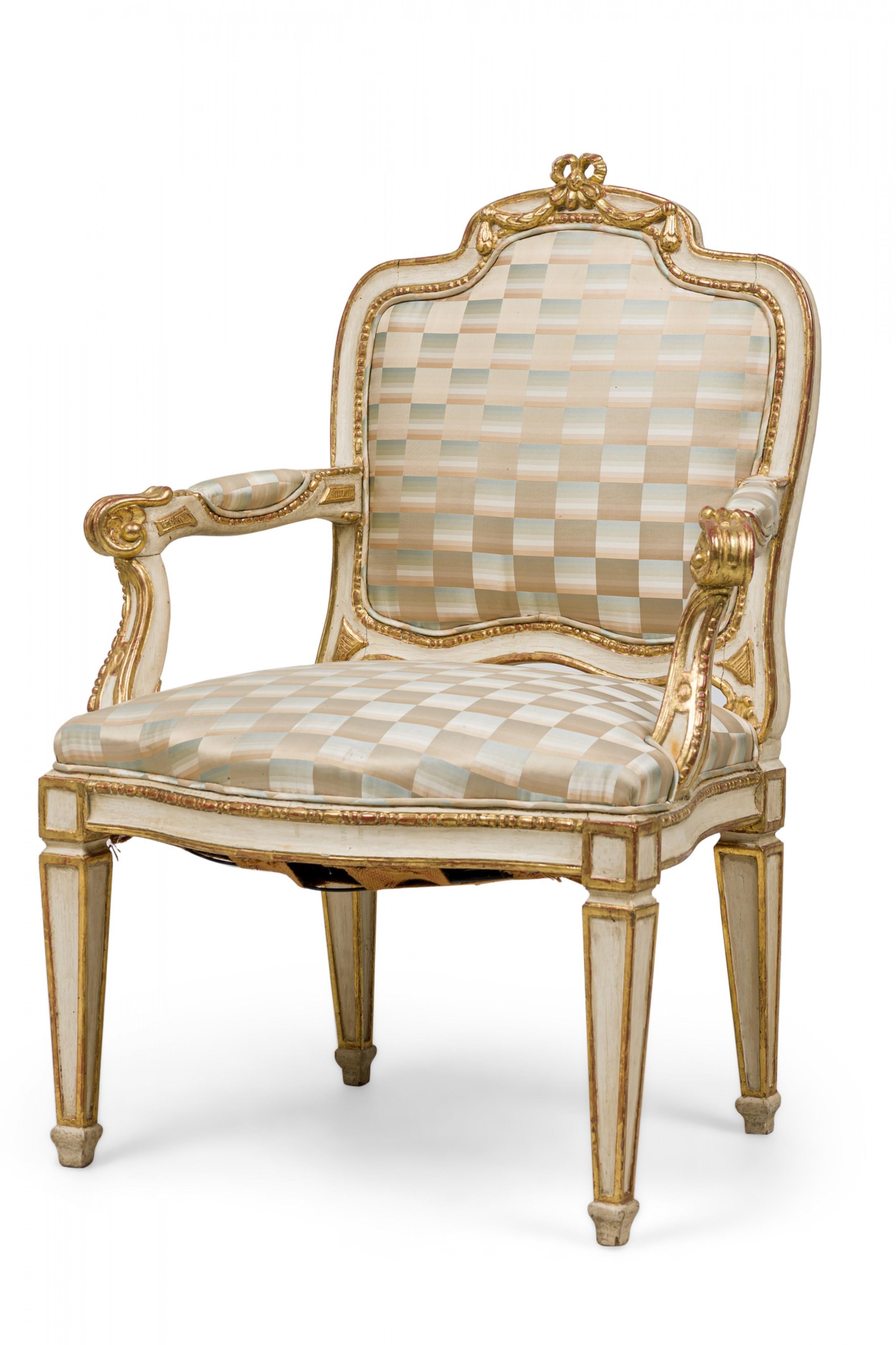 Biedermeier Pair of Swedish Neoclassic Cream Painted, Parcel-Gilt Armchairs