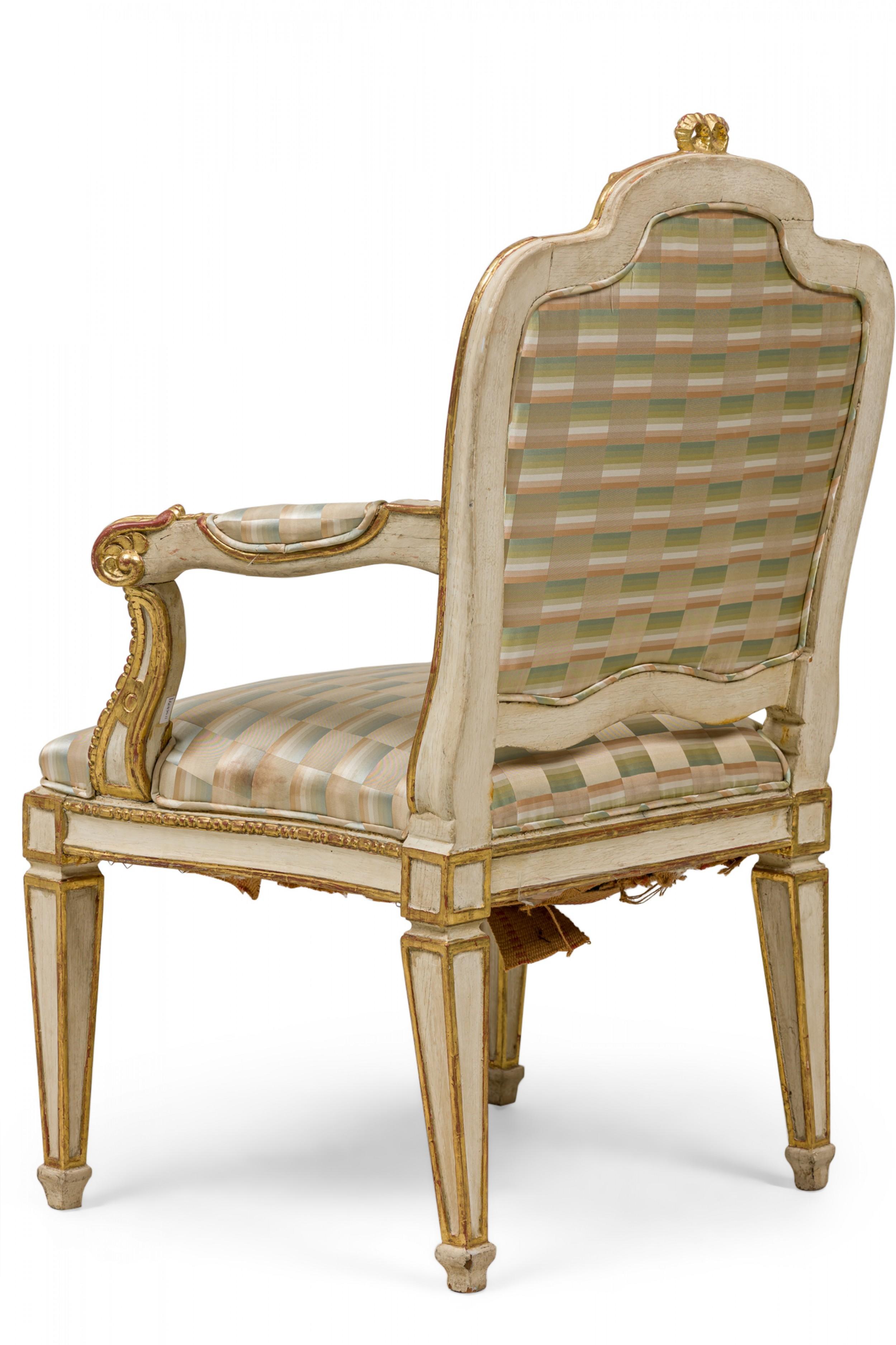 18th Century and Earlier Pair of Swedish Neoclassic Cream Painted, Parcel-Gilt Armchairs