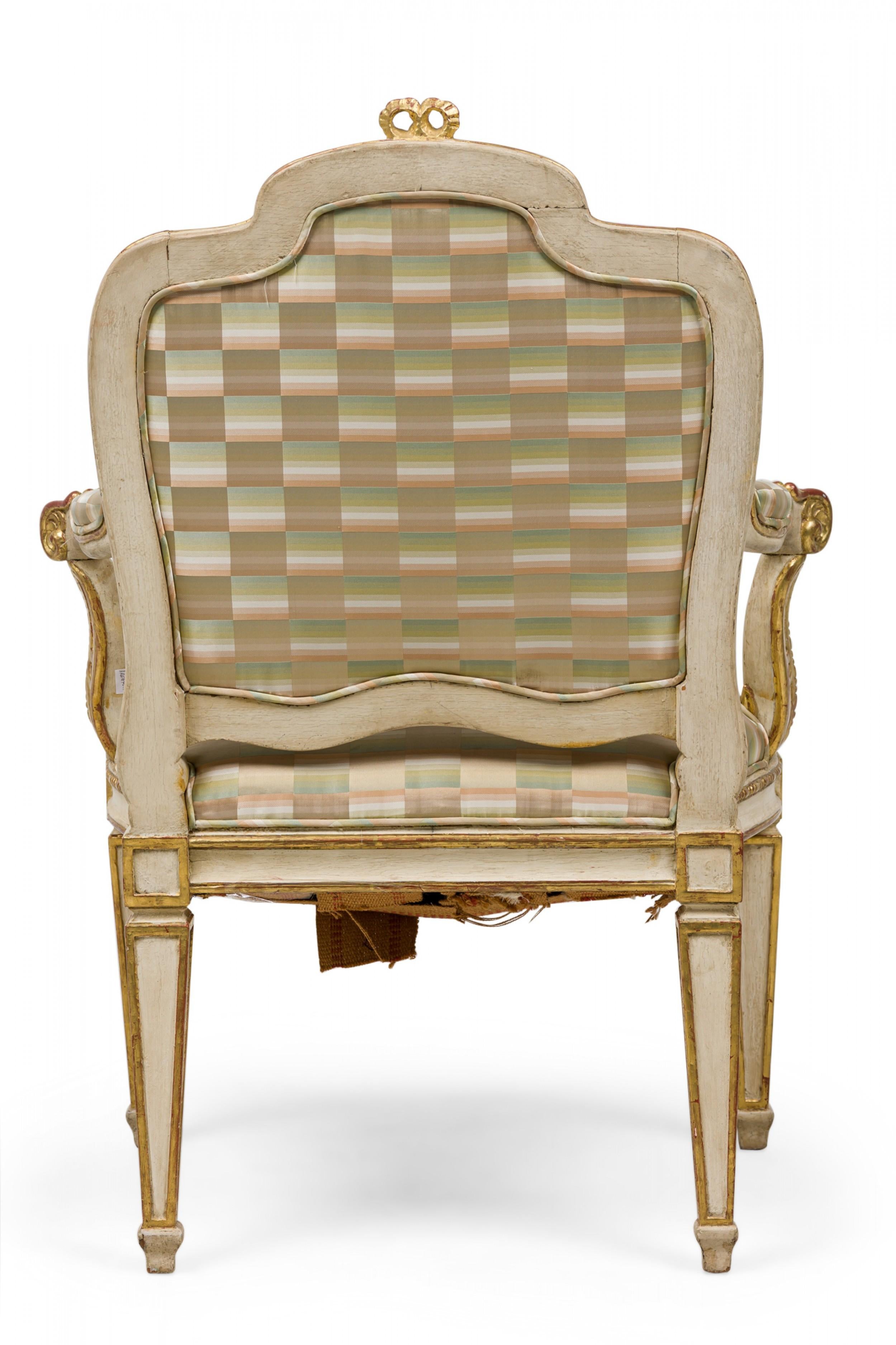 Wood Pair of Swedish Neoclassic Cream Painted, Parcel-Gilt Armchairs