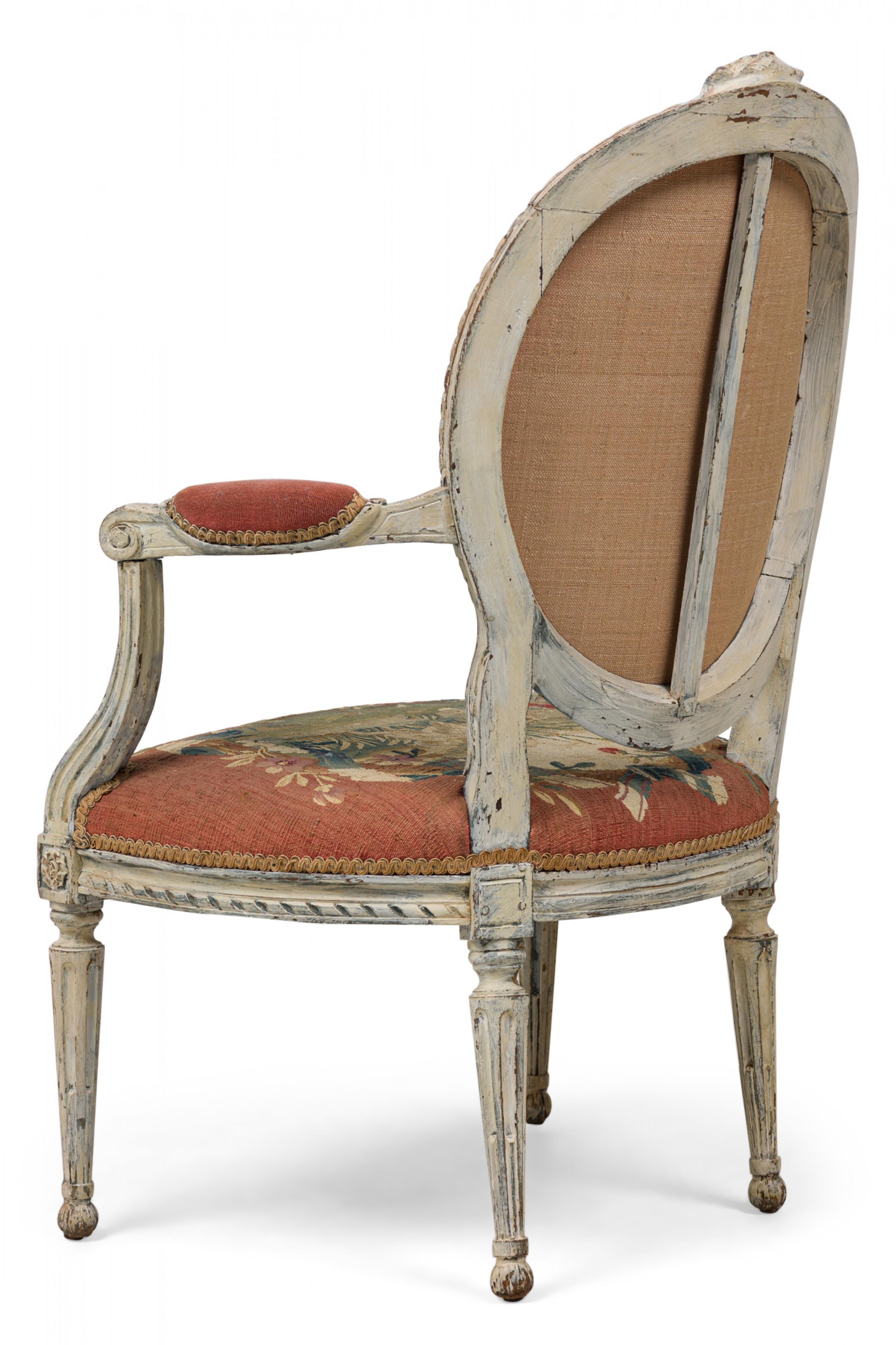 Pair of Swedish Neo-Classic Painted Tapestry Upholstered Armchairs In Good Condition For Sale In New York, NY