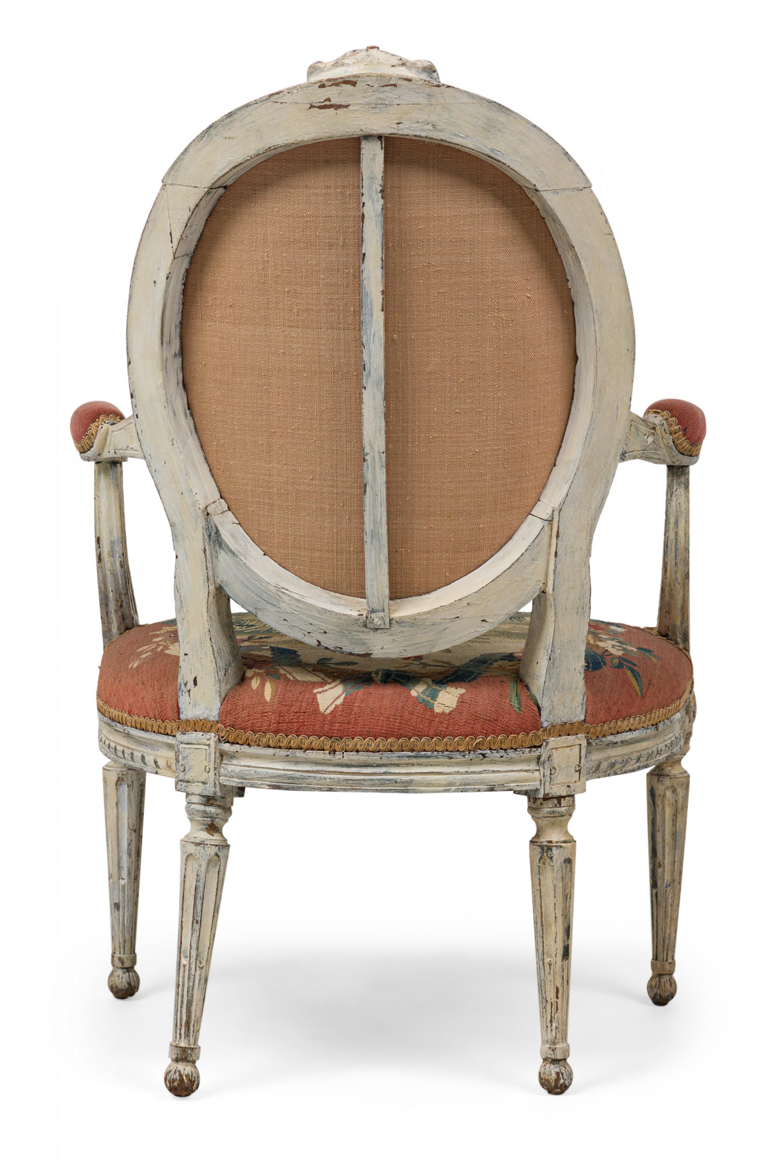 18th Century and Earlier Pair of Swedish Neo-Classic Painted Tapestry Upholstered Armchairs For Sale