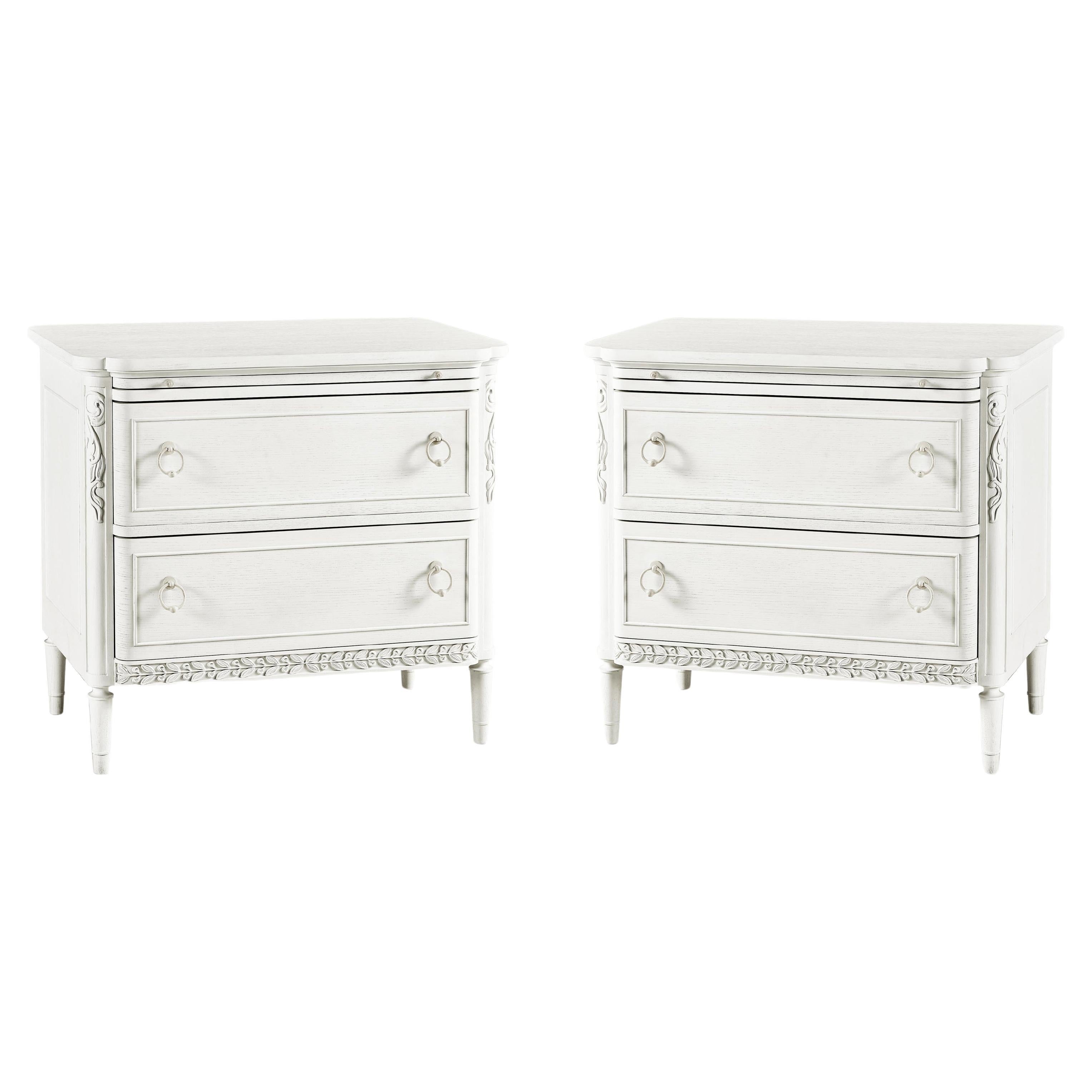 Pair of Swedish Neo Classic White Nightstands For Sale