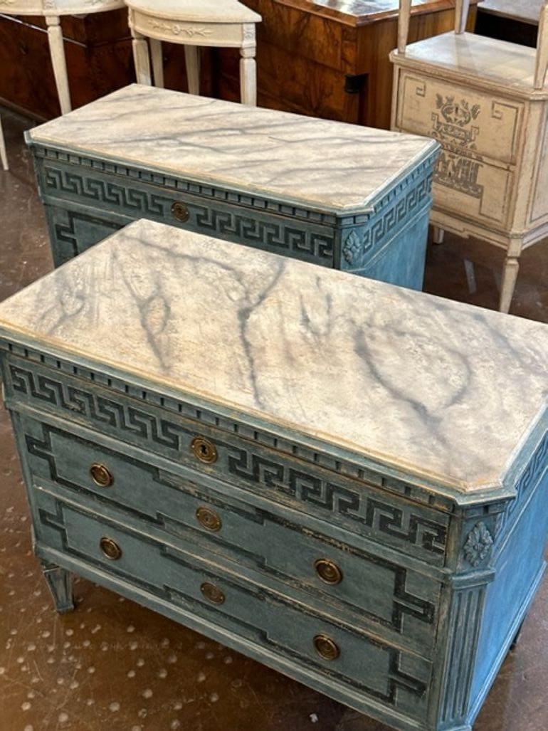 Pair of Swedish Neo-Classical Greek Key Chests In Good Condition In Dallas, TX