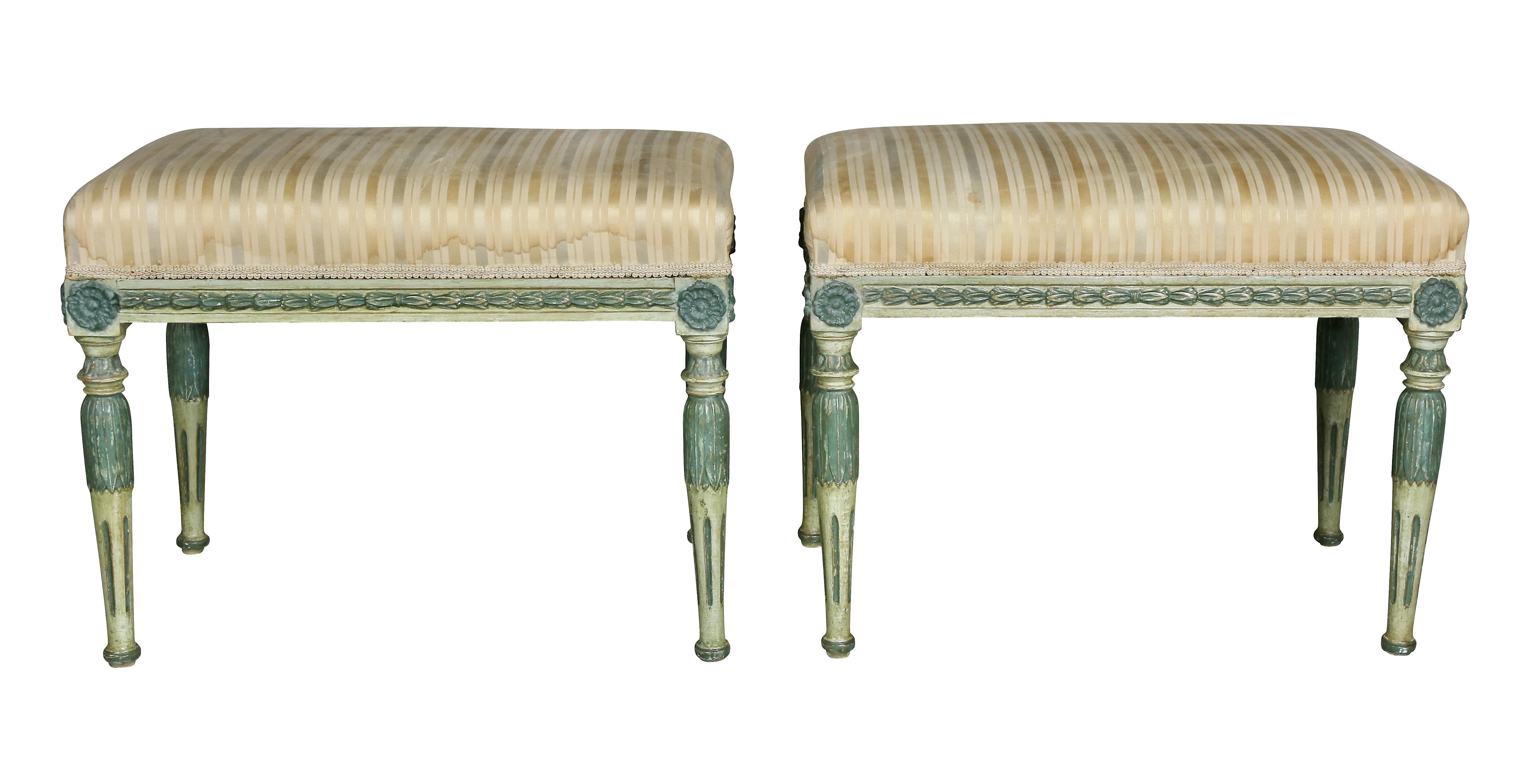 Neoclassical Pair of Swedish Neoclassic Painted Benches