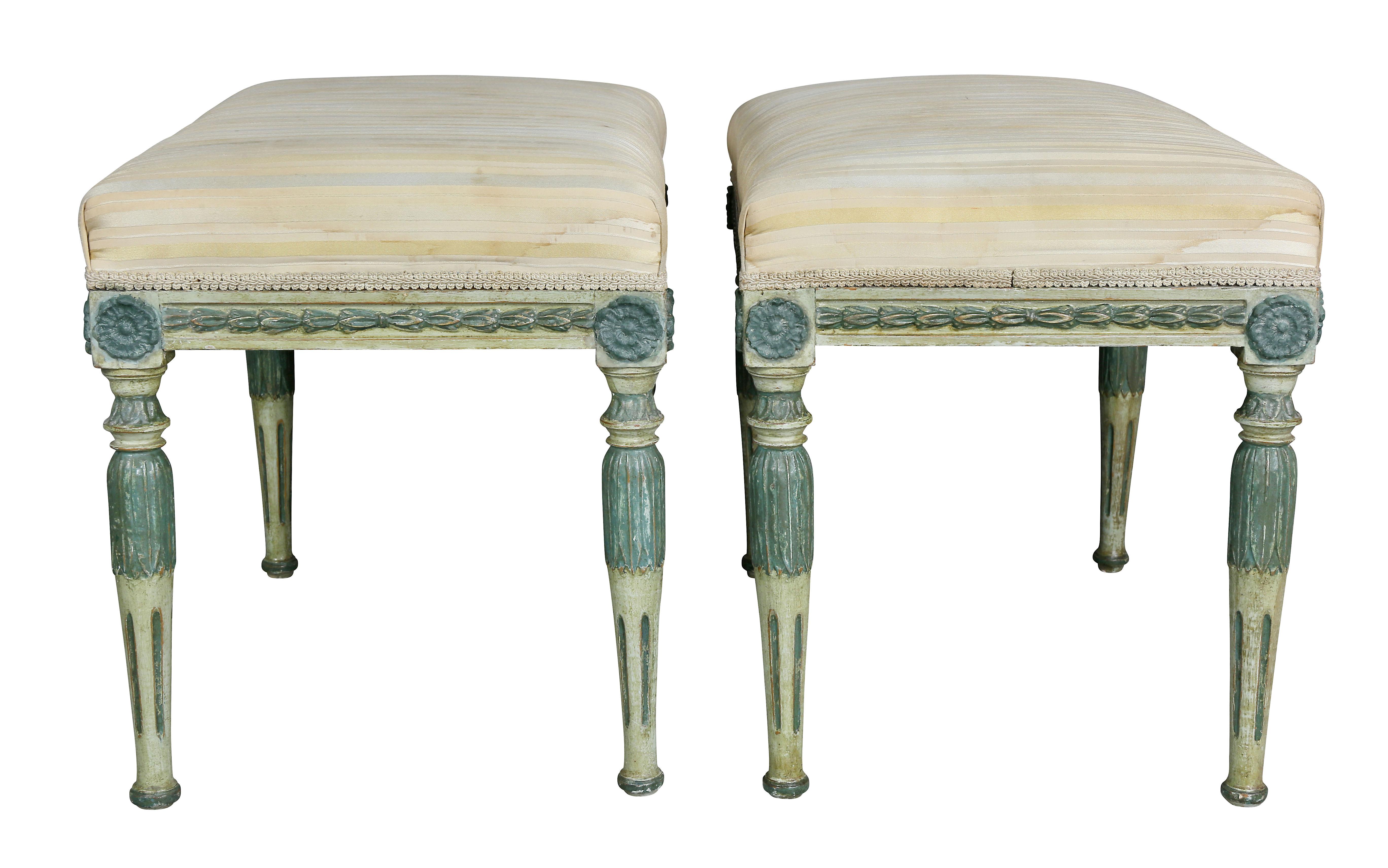 Pair of Swedish Neoclassic Painted Benches 3