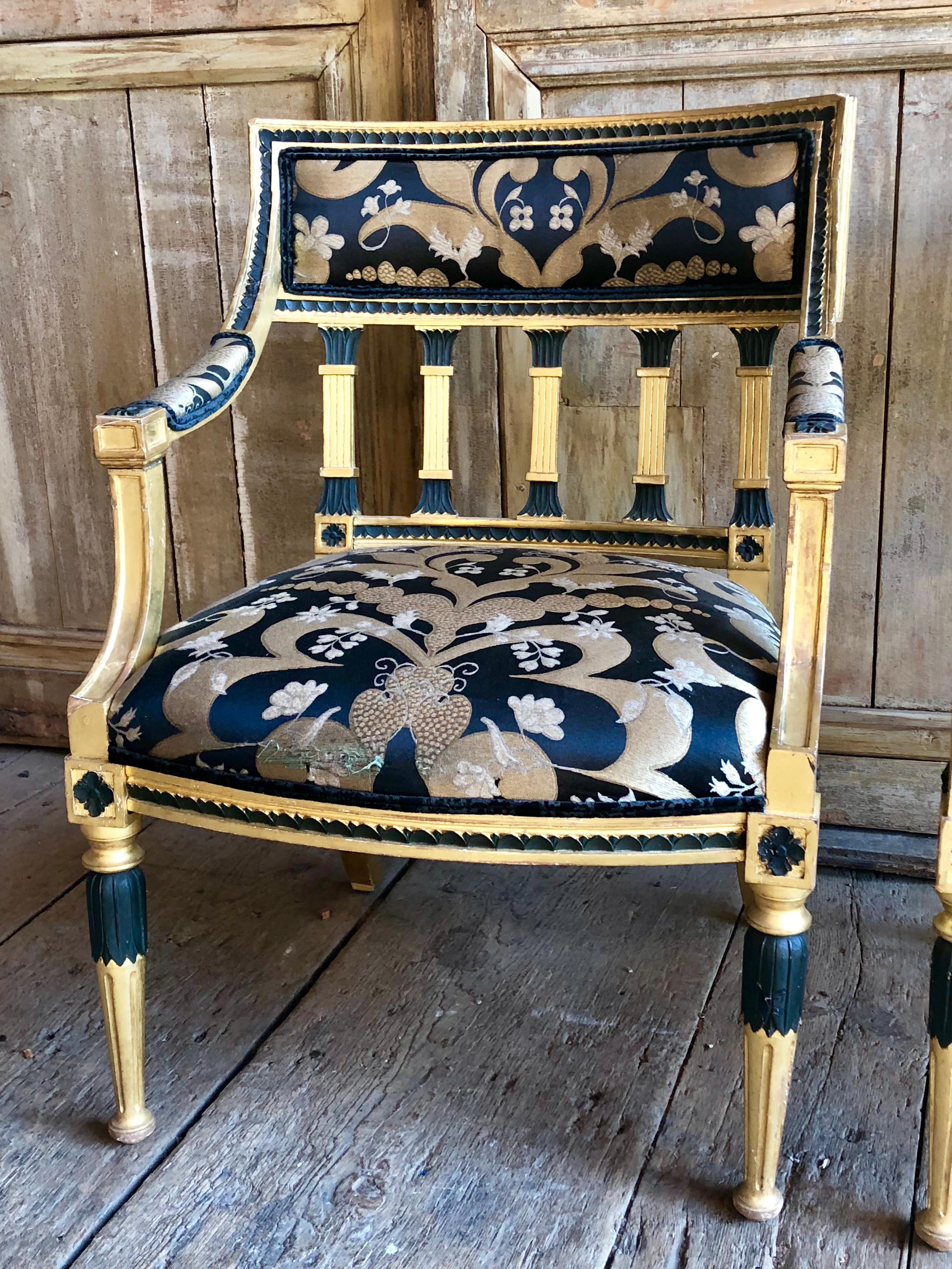 Giltwood Pair of Swedish Neoclassical Armchairs