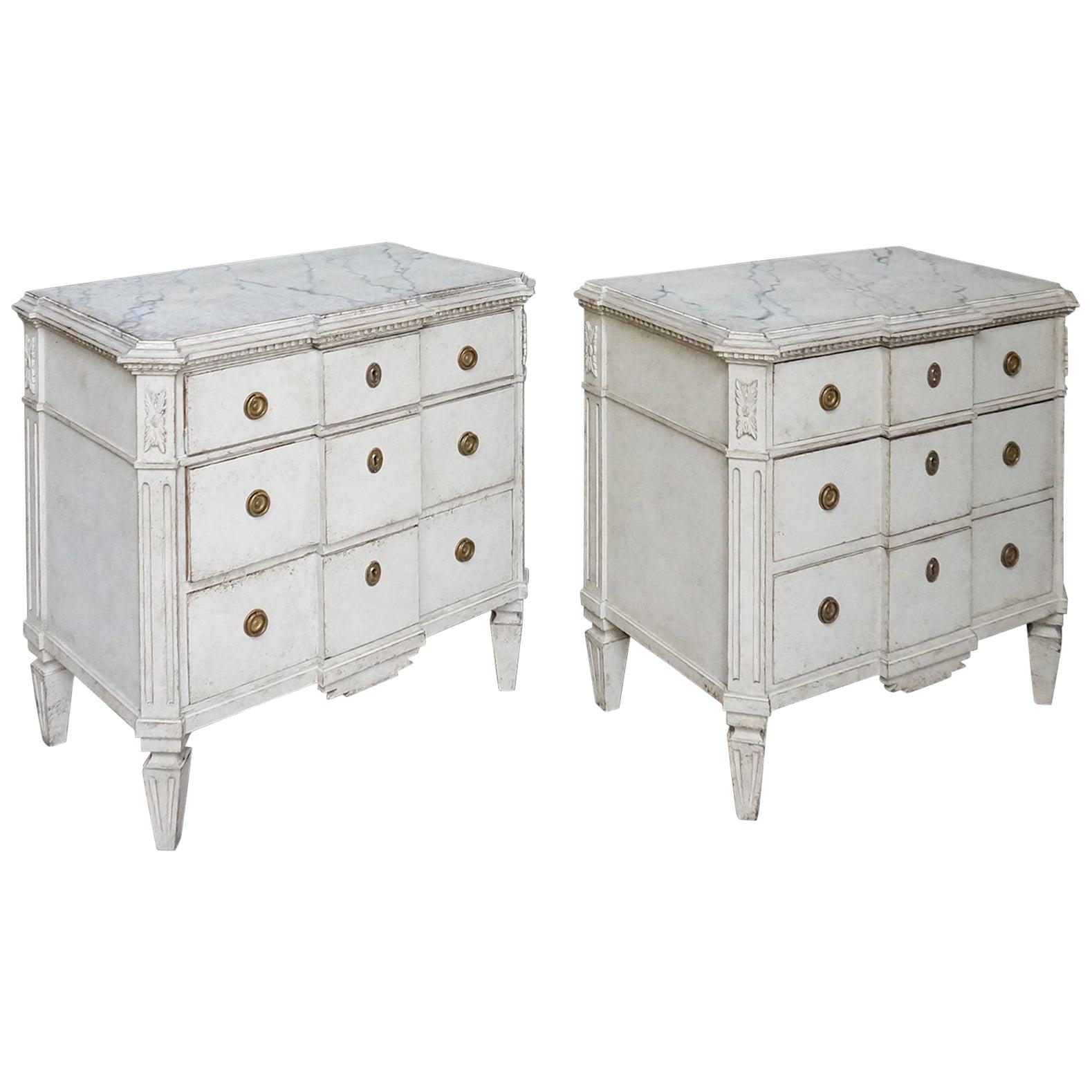Pair of Swedish Neoclassical Breakfront Commodes