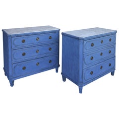 Pair of Swedish Neoclassical Chests in Blue Paint