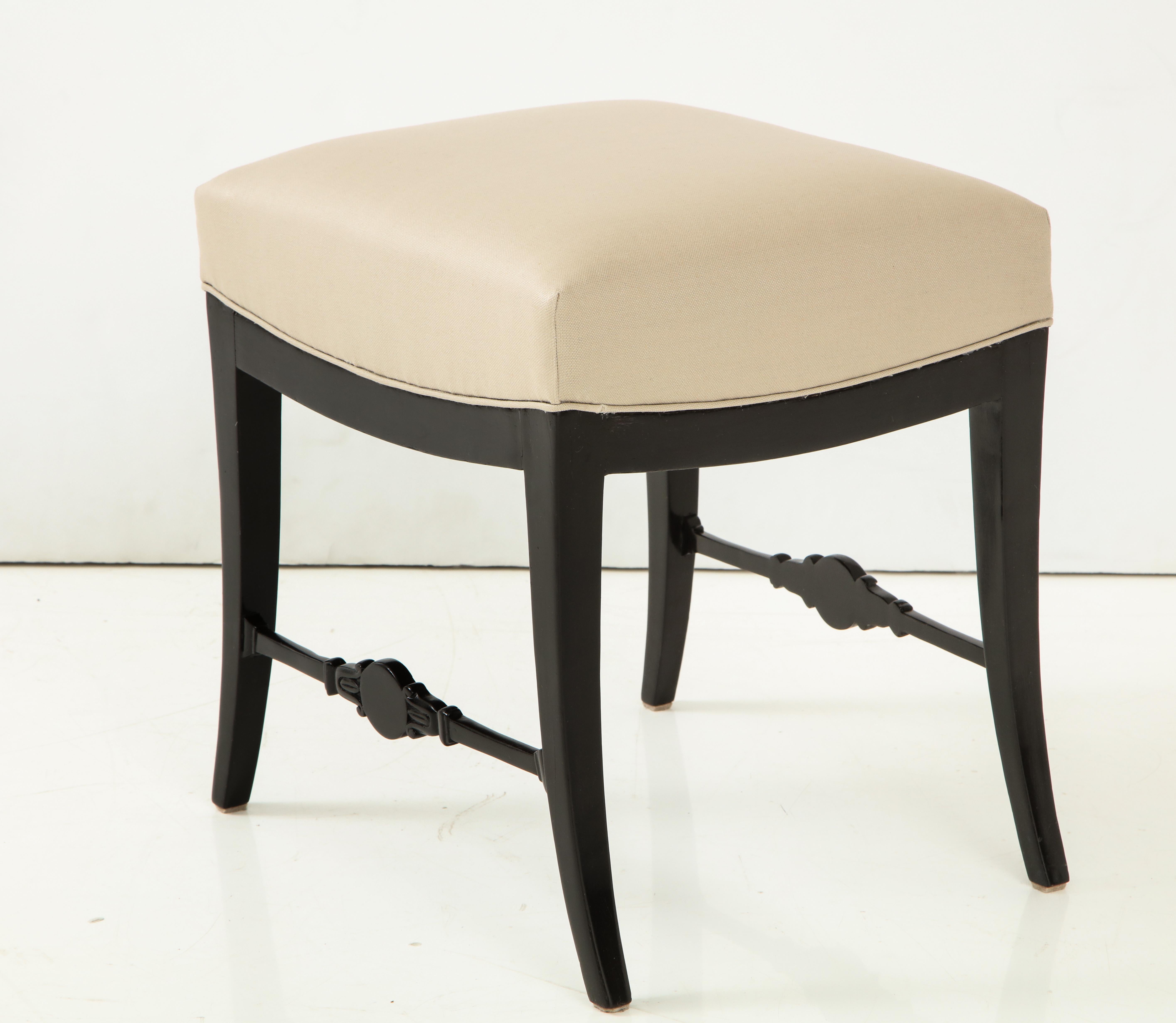 Pair of Swedish Neoclassical Ebonized and Upholstered Stools, circa 1830s 5