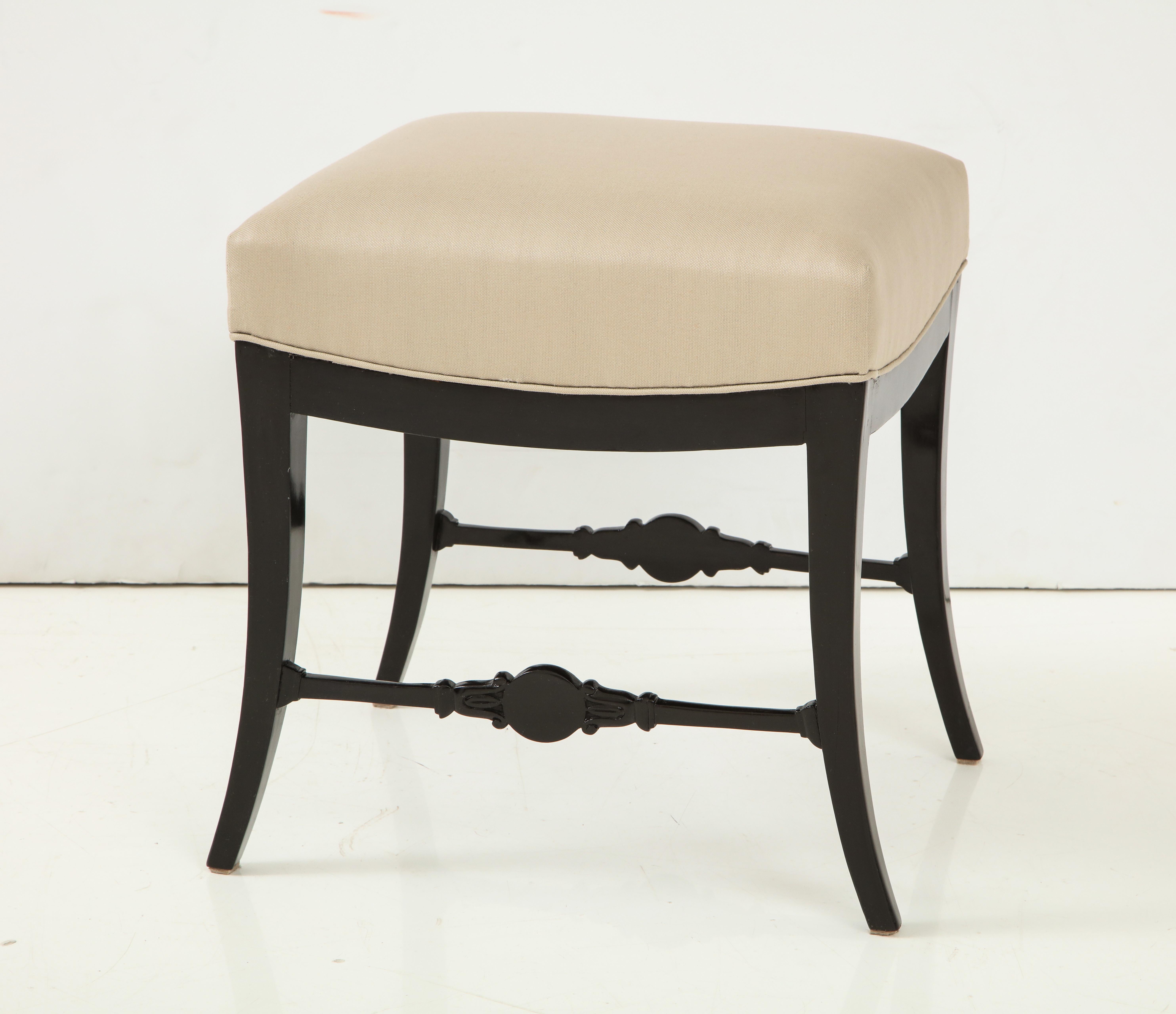 Pair of Swedish Neoclassical Ebonized and Upholstered Stools, circa 1830s 4