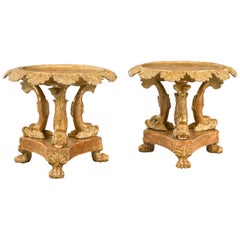Pair of Swedish Neoclassical Giltwood Dolphin Tazzas