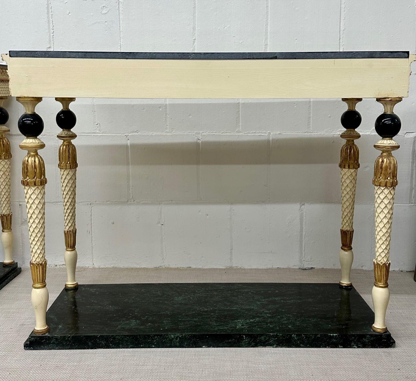 Maison Jansen, Swedish Neoclassical, Console Tables, Marble, Painted Wood, 1960s For Sale 13