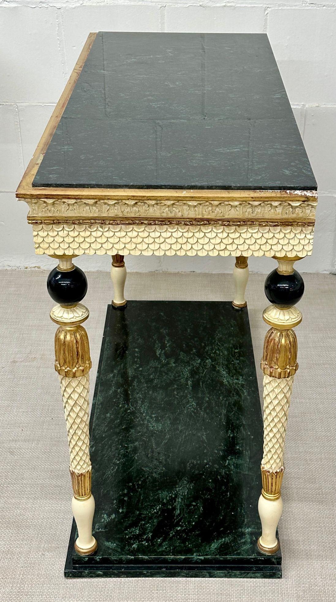 Maison Jansen, Swedish Neoclassical, Console Tables, Marble, Painted Wood, 1960s For Sale 2