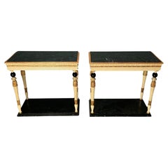 Retro Maison Jansen, Swedish Neoclassical, Console Tables, Marble, Painted Wood, 1960s