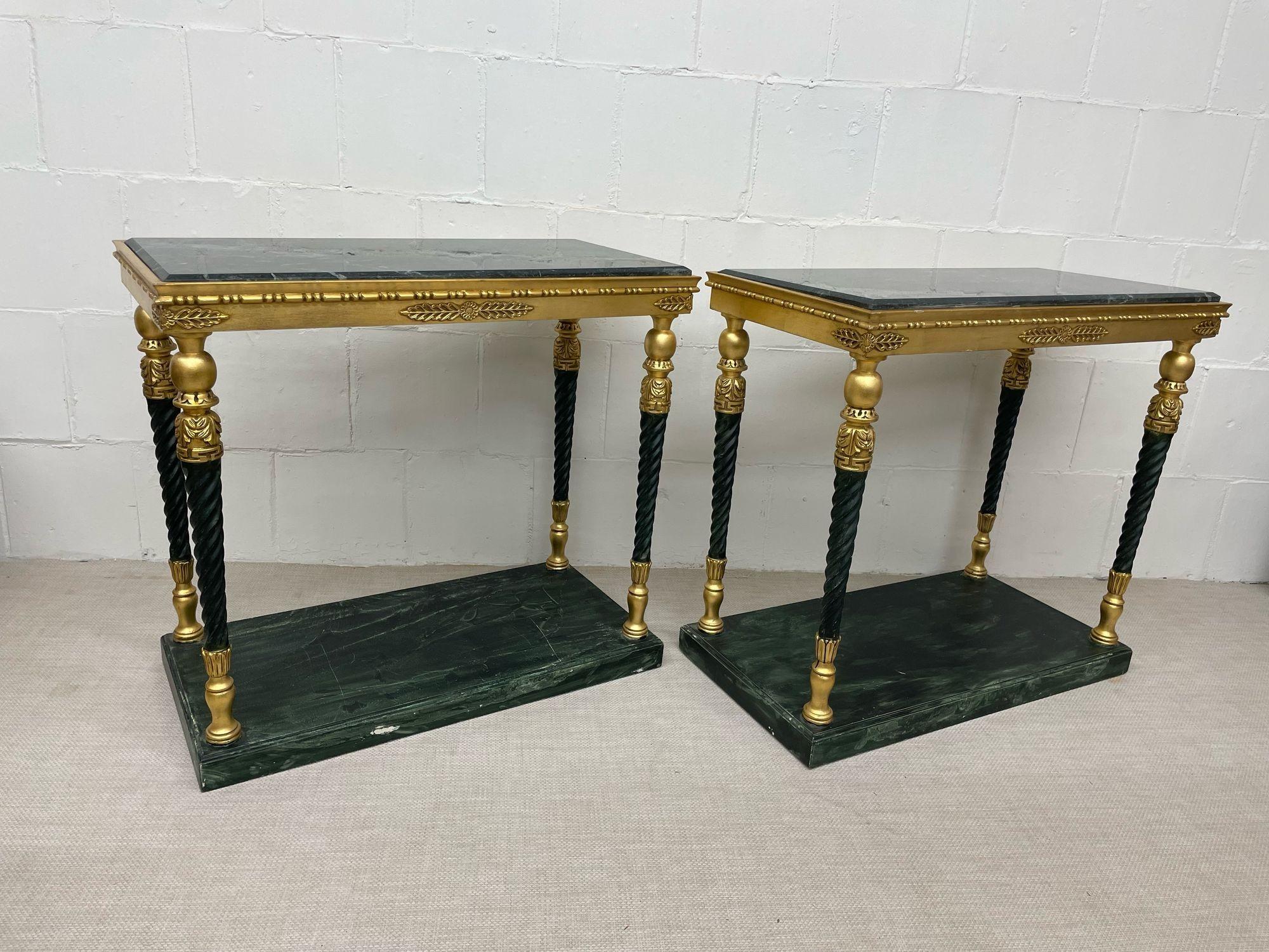 French Pair of Swedish Neoclassical Maison Jansen Style Marble Top Consoles For Sale