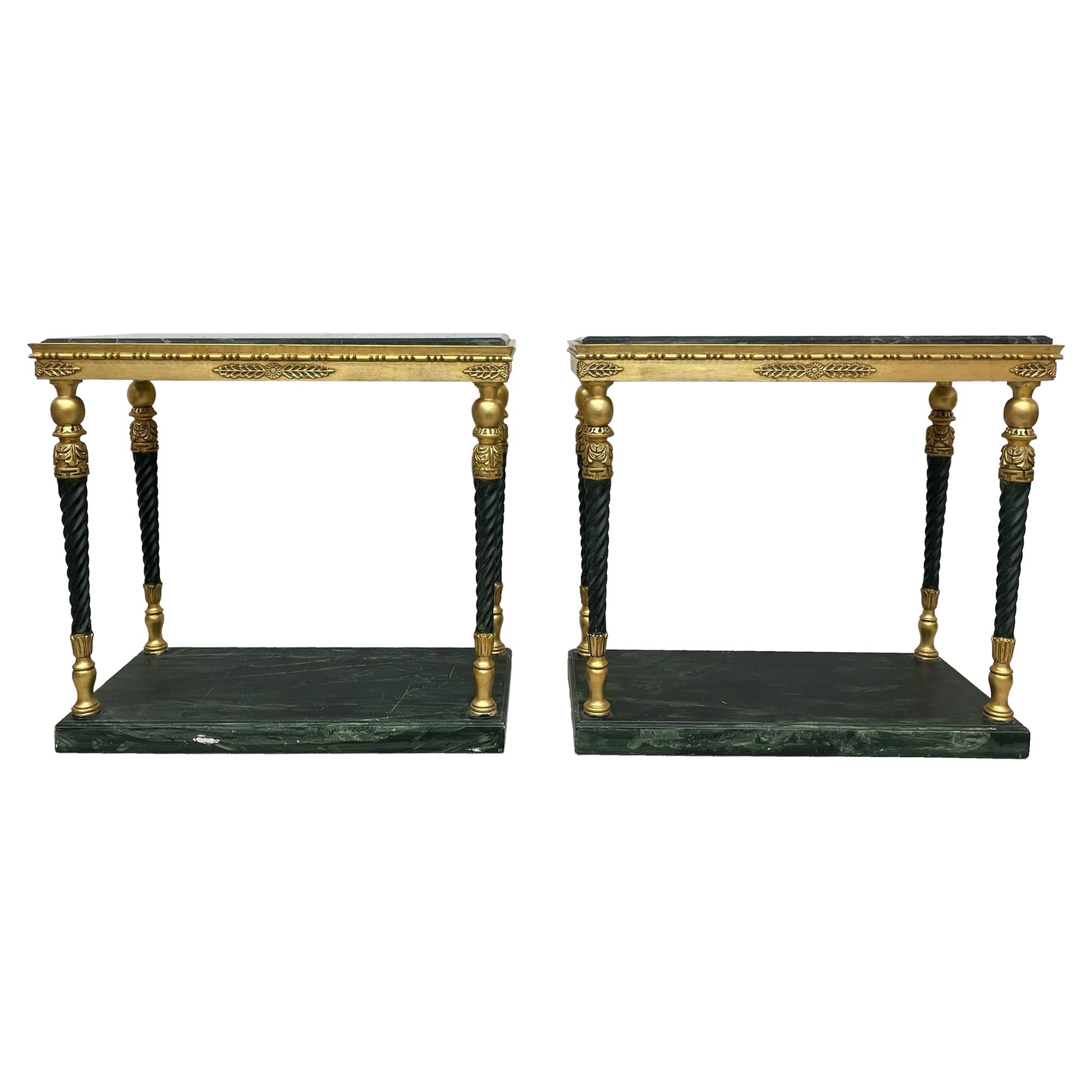 Pair of Swedish Neoclassical Maison Jansen Style Marble Top Consoles