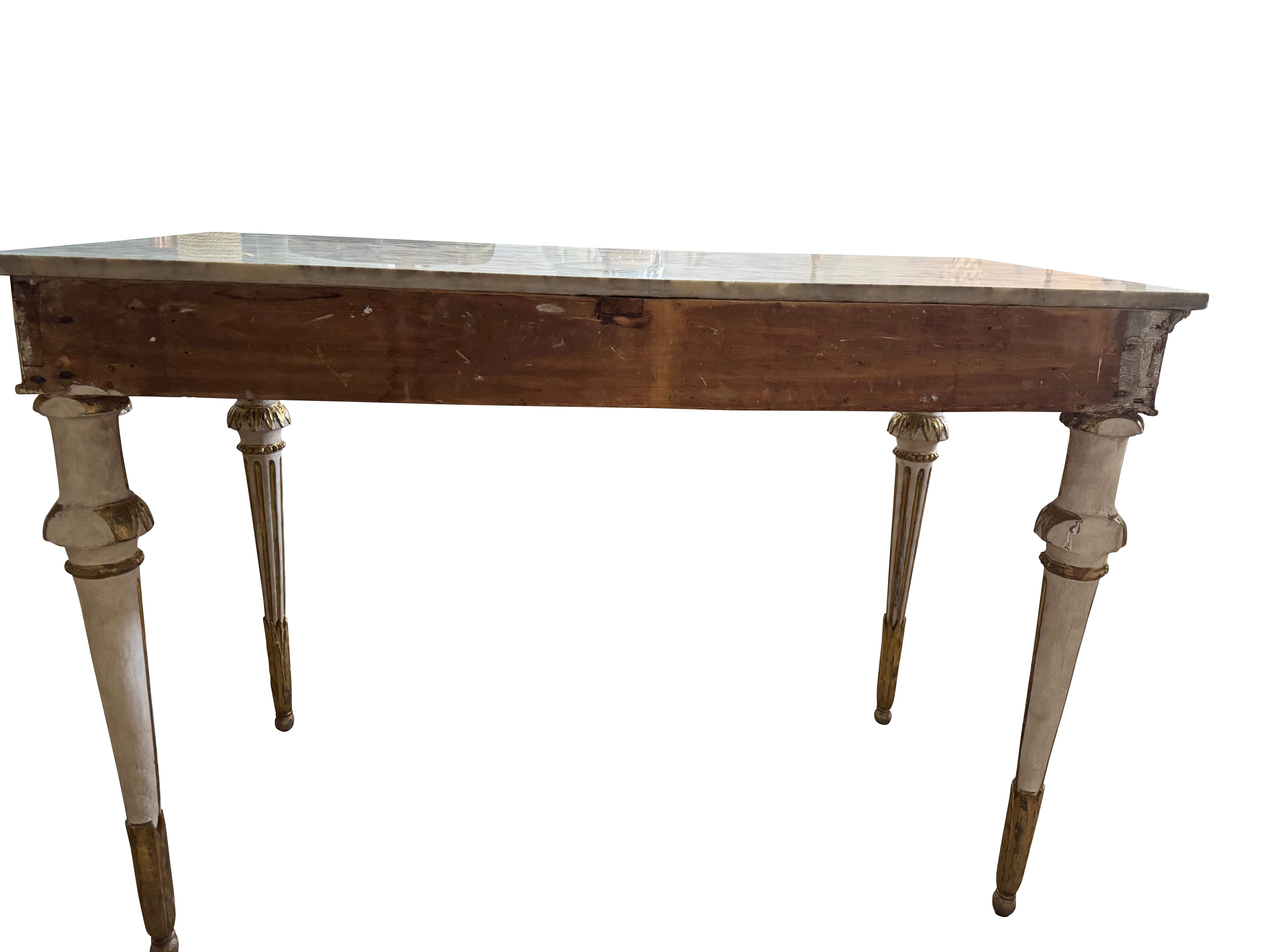 Coppia di tavoli da console svedesi neoclassici dipinti e dorati con marmo in vendita 5
