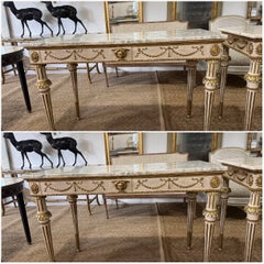 Pair of Swedish Neoclassical Painted and Parcel-Gilt Console Tables with Marble