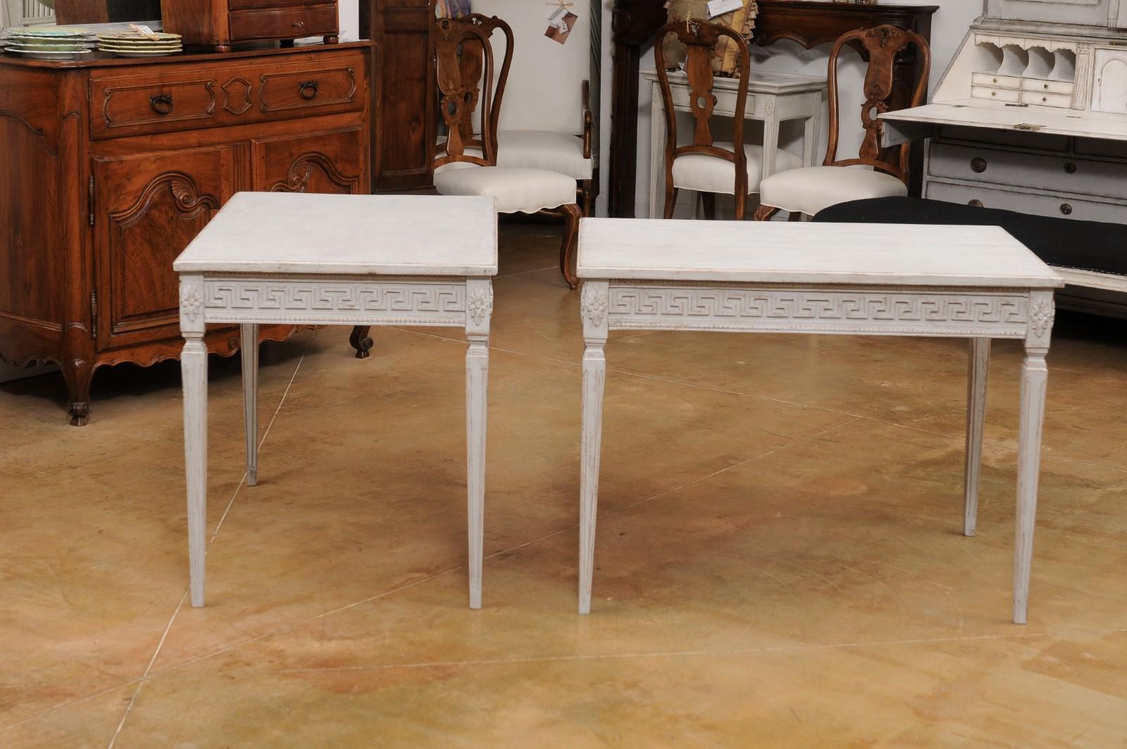 Pair of Swedish Neoclassical Style 1880s Painted Tables with Greek Key Friezes For Sale 4