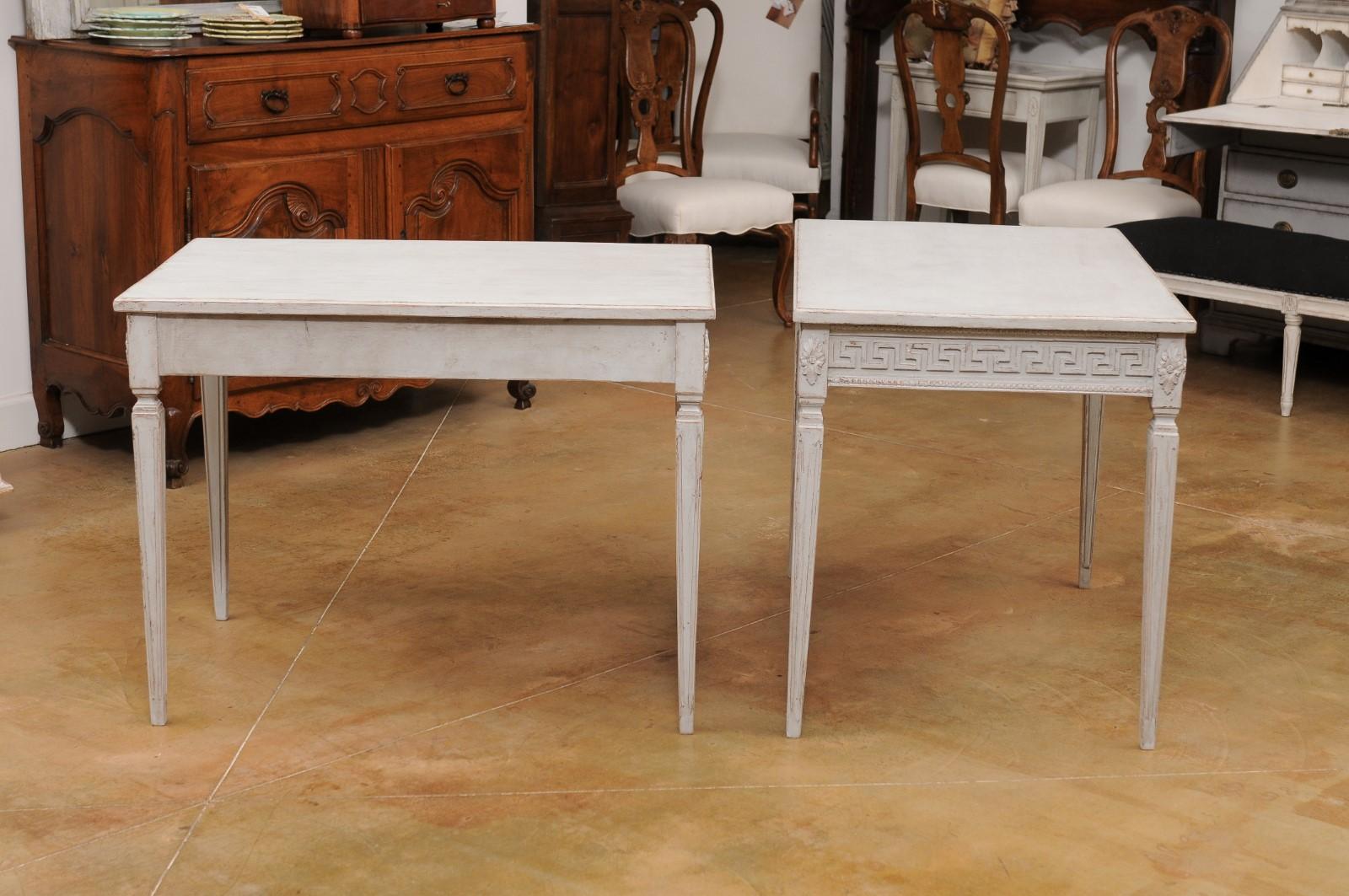Pair of Swedish Neoclassical Style 1880s Painted Tables with Greek Key Friezes For Sale 5