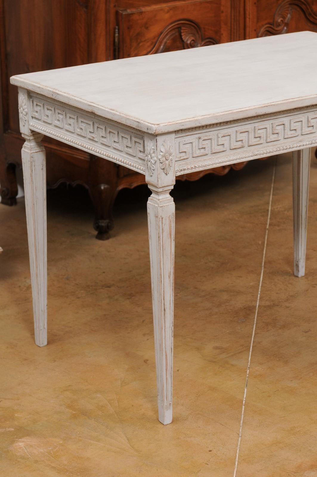 Pair of Swedish Neoclassical Style 1880s Painted Tables with Greek Key Friezes In Good Condition For Sale In Atlanta, GA