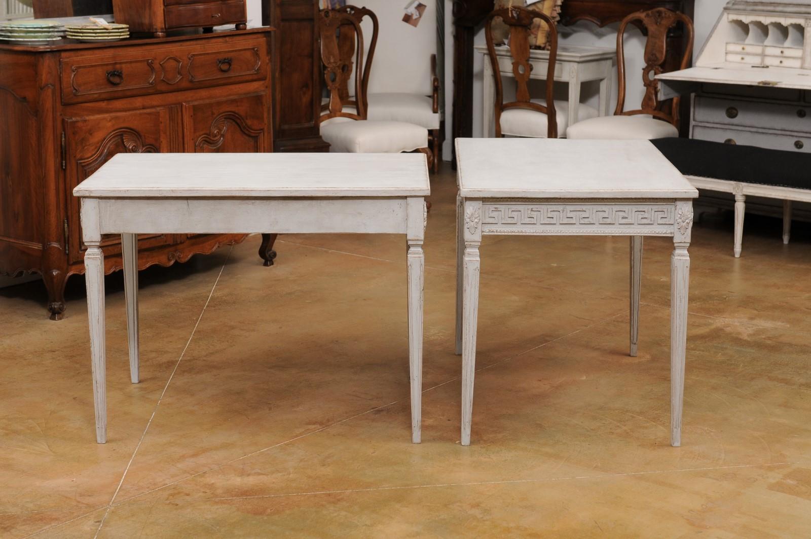 Wood Pair of Swedish Neoclassical Style 1880s Painted Tables with Greek Key Friezes For Sale