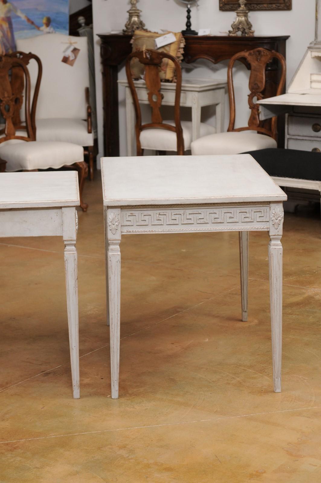Pair of Swedish Neoclassical Style 1880s Painted Tables with Greek Key Friezes For Sale 1