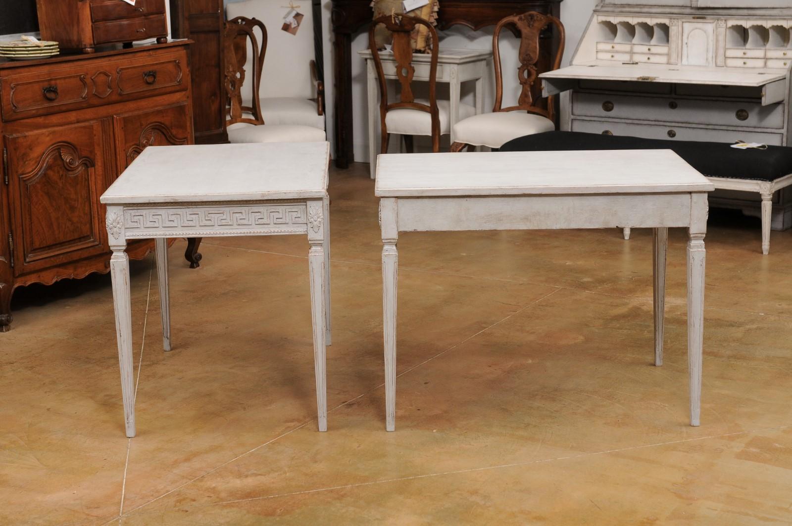 Pair of Swedish Neoclassical Style 1880s Painted Tables with Greek Key Friezes For Sale 2