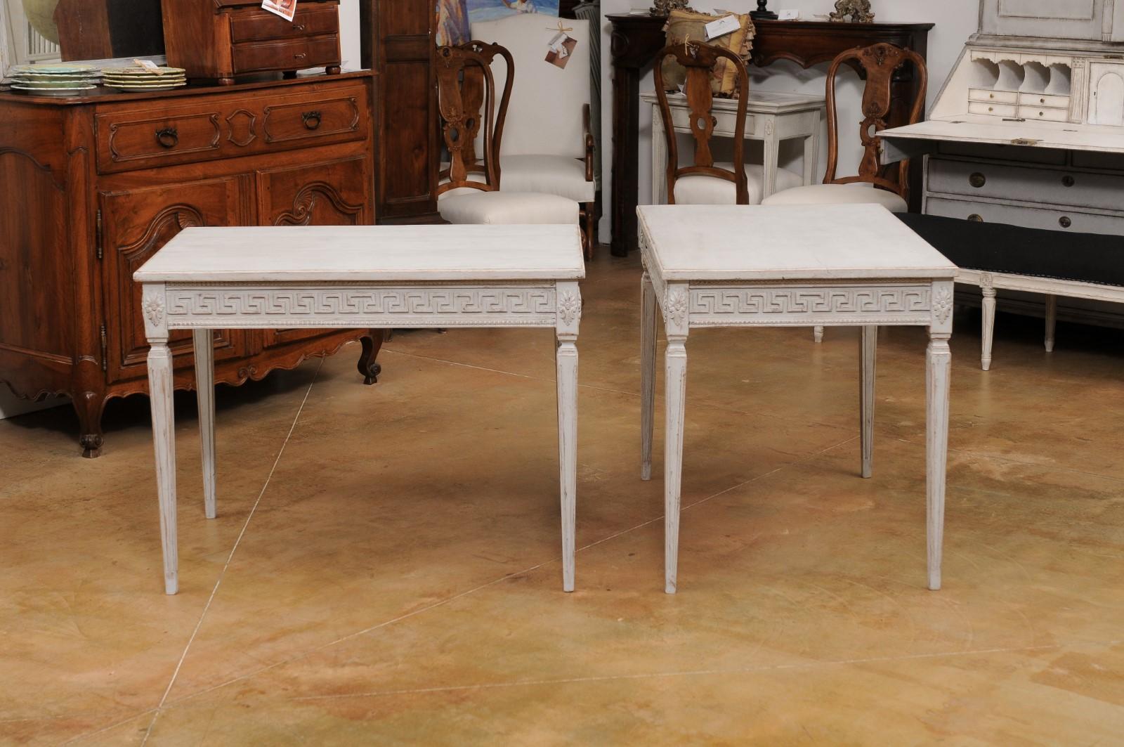 Pair of Swedish Neoclassical Style 1880s Painted Tables with Greek Key Friezes For Sale 3