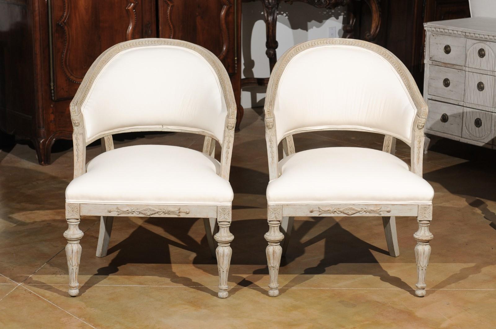 Pair of Swedish Neoclassical Style 19th Century Barrel-Back Upholstered Chairs 5