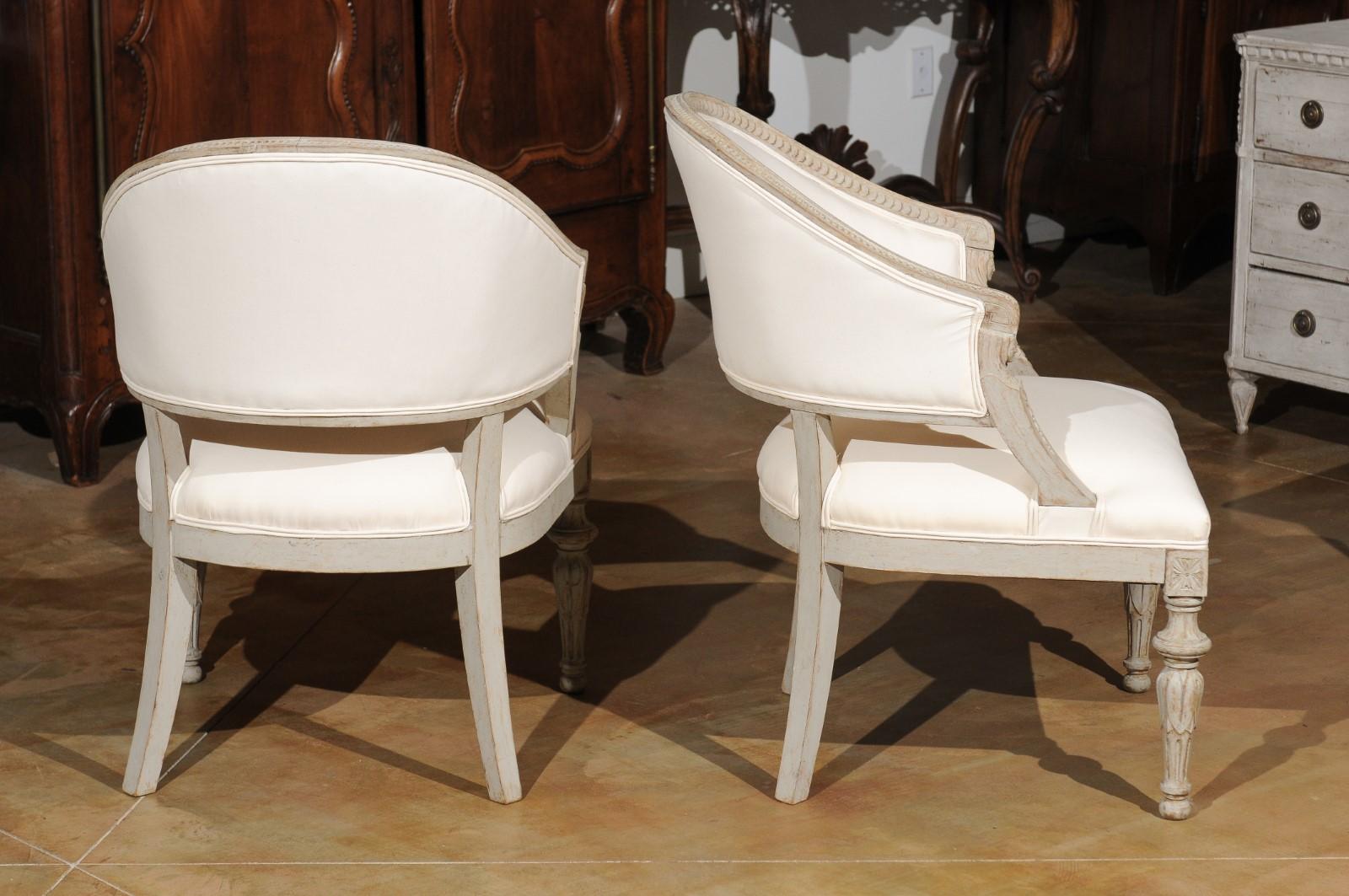 Upholstery Pair of Swedish Neoclassical Style 19th Century Barrel-Back Upholstered Chairs