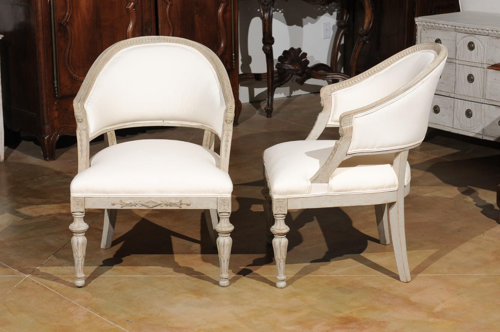 Pair of Swedish Neoclassical Style 19th Century Barrel-Back Upholstered Chairs 2