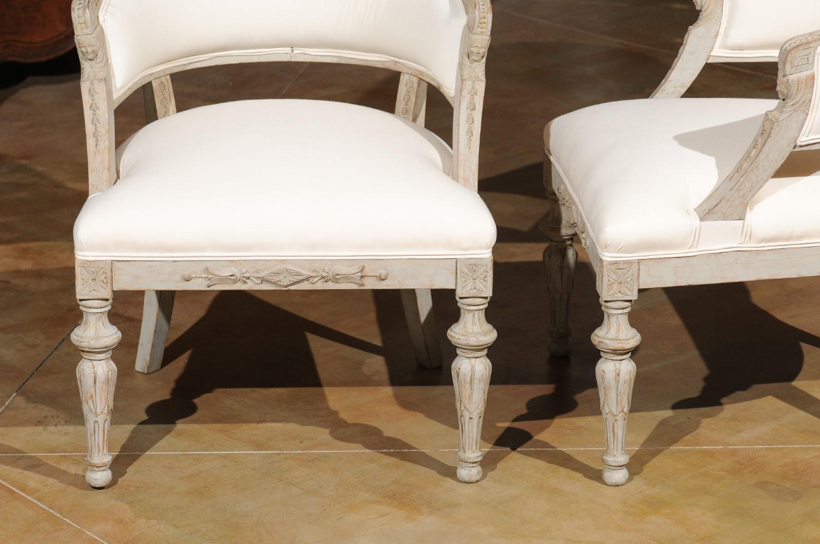 Pair of Swedish Neoclassical Style 19th Century Barrel-Back Upholstered Chairs 3