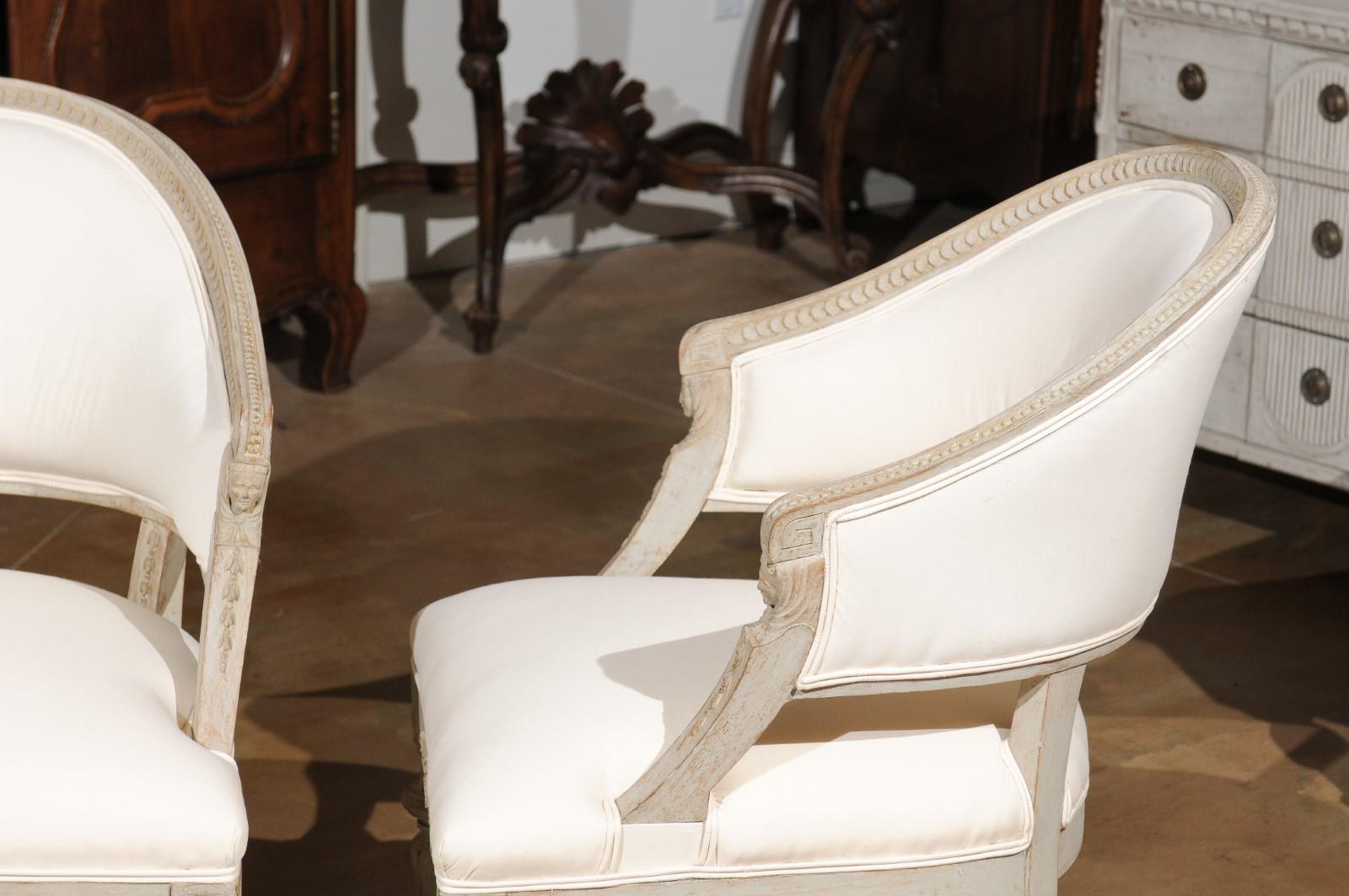 Pair of Swedish Neoclassical Style 19th Century Barrel-Back Upholstered Chairs 4