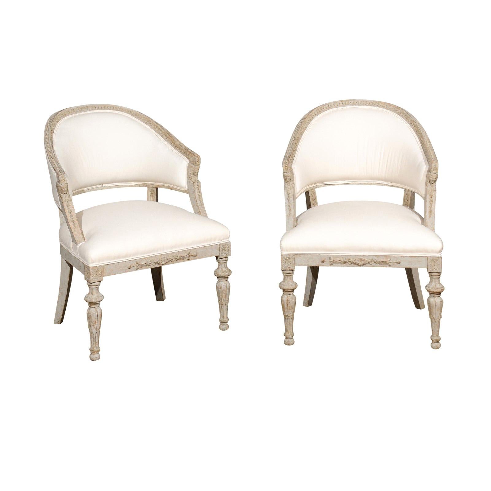 Pair of Swedish Neoclassical Style 19th Century Barrel-Back Upholstered Chairs