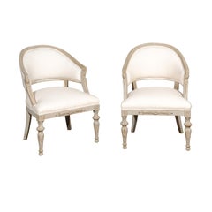 Pair of Swedish Neoclassical Style 19th Century Barrel-Back Upholstered Chairs