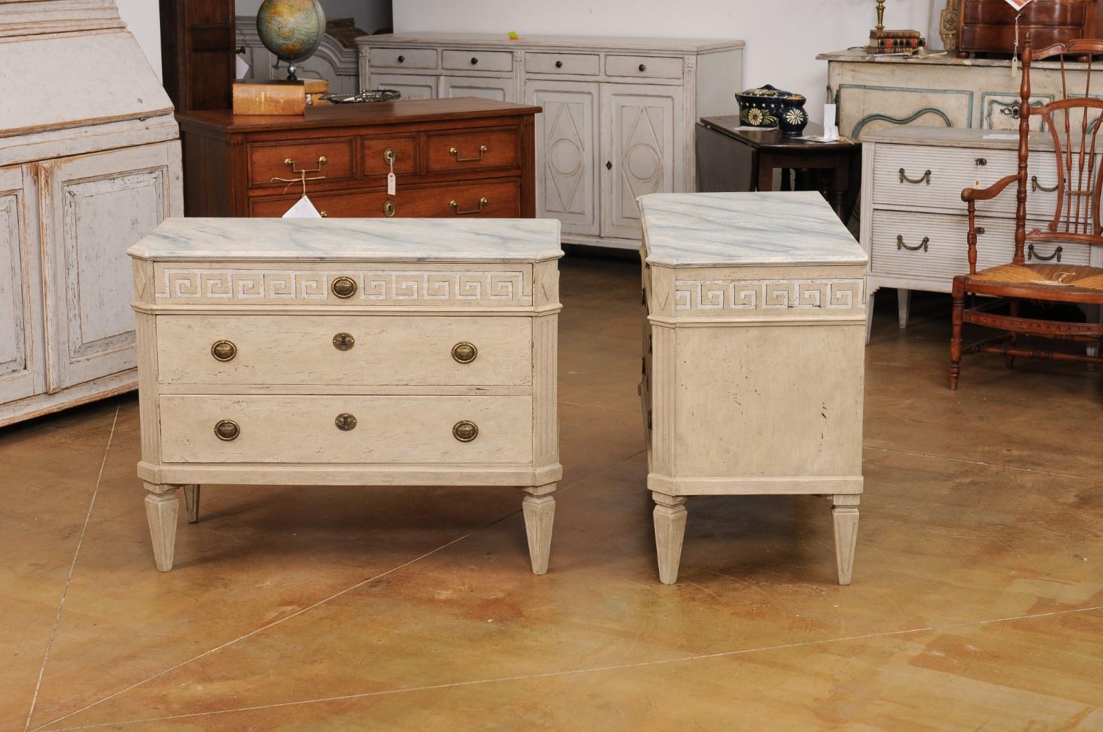 Pair of Swedish Neoclassical Style 19th Century Chests with Painted Greek Keys For Sale 6