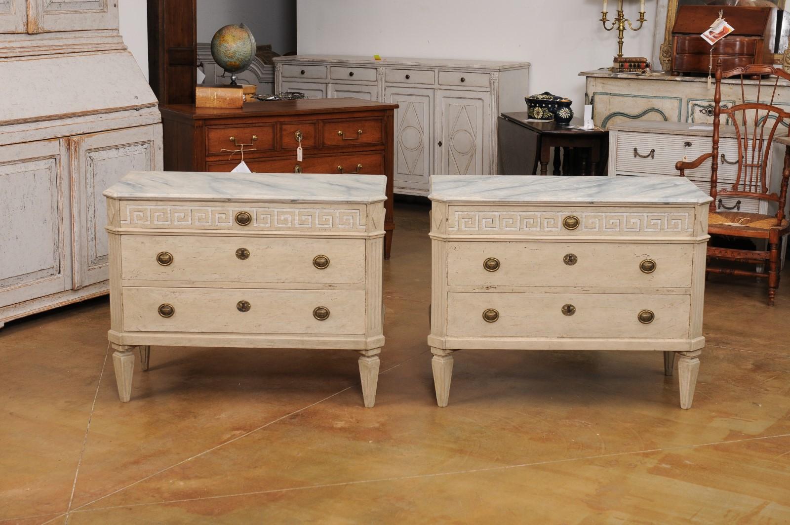 Pair of Swedish Neoclassical Style 19th Century Chests with Painted Greek Keys For Sale 7