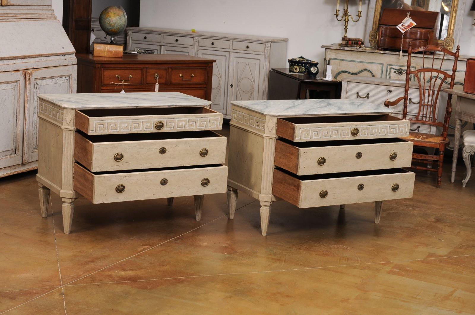 Pair of Swedish Neoclassical Style 19th Century Chests with Painted Greek Keys In Good Condition For Sale In Atlanta, GA