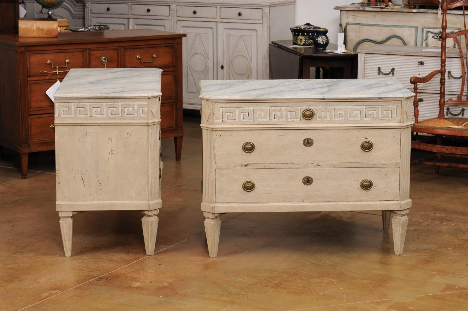 Pair of Swedish Neoclassical Style 19th Century Chests with Painted Greek Keys For Sale 2