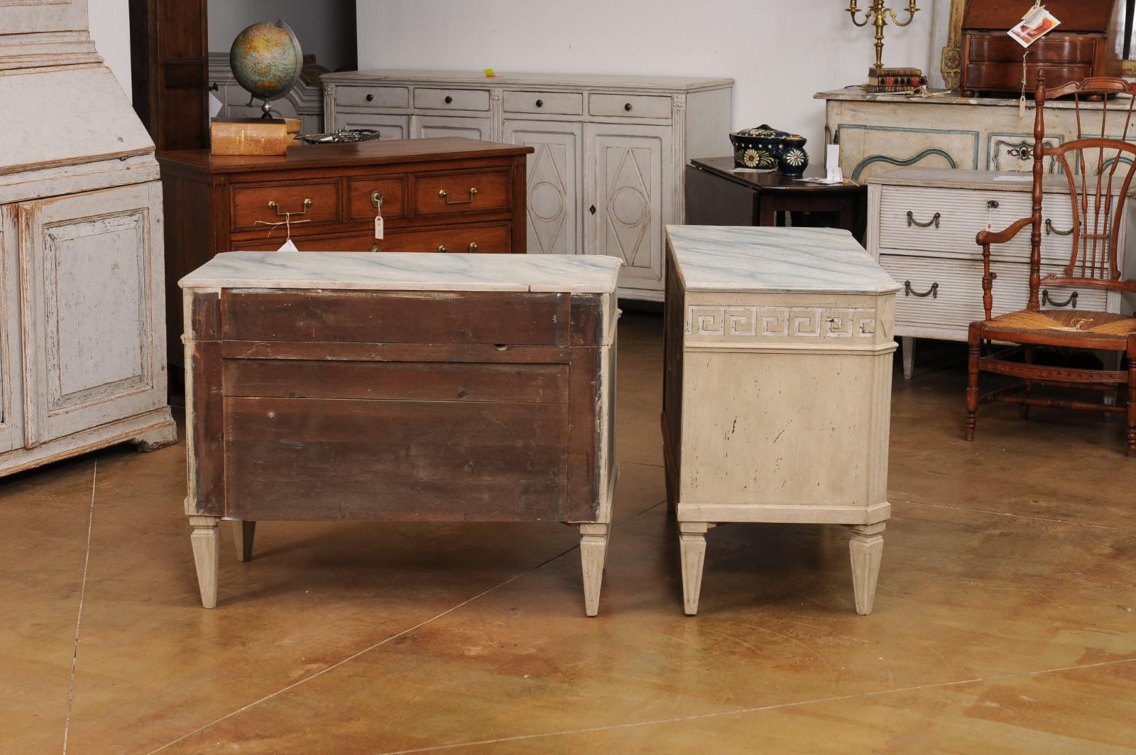 Pair of Swedish Neoclassical Style 19th Century Chests with Painted Greek Keys For Sale 3