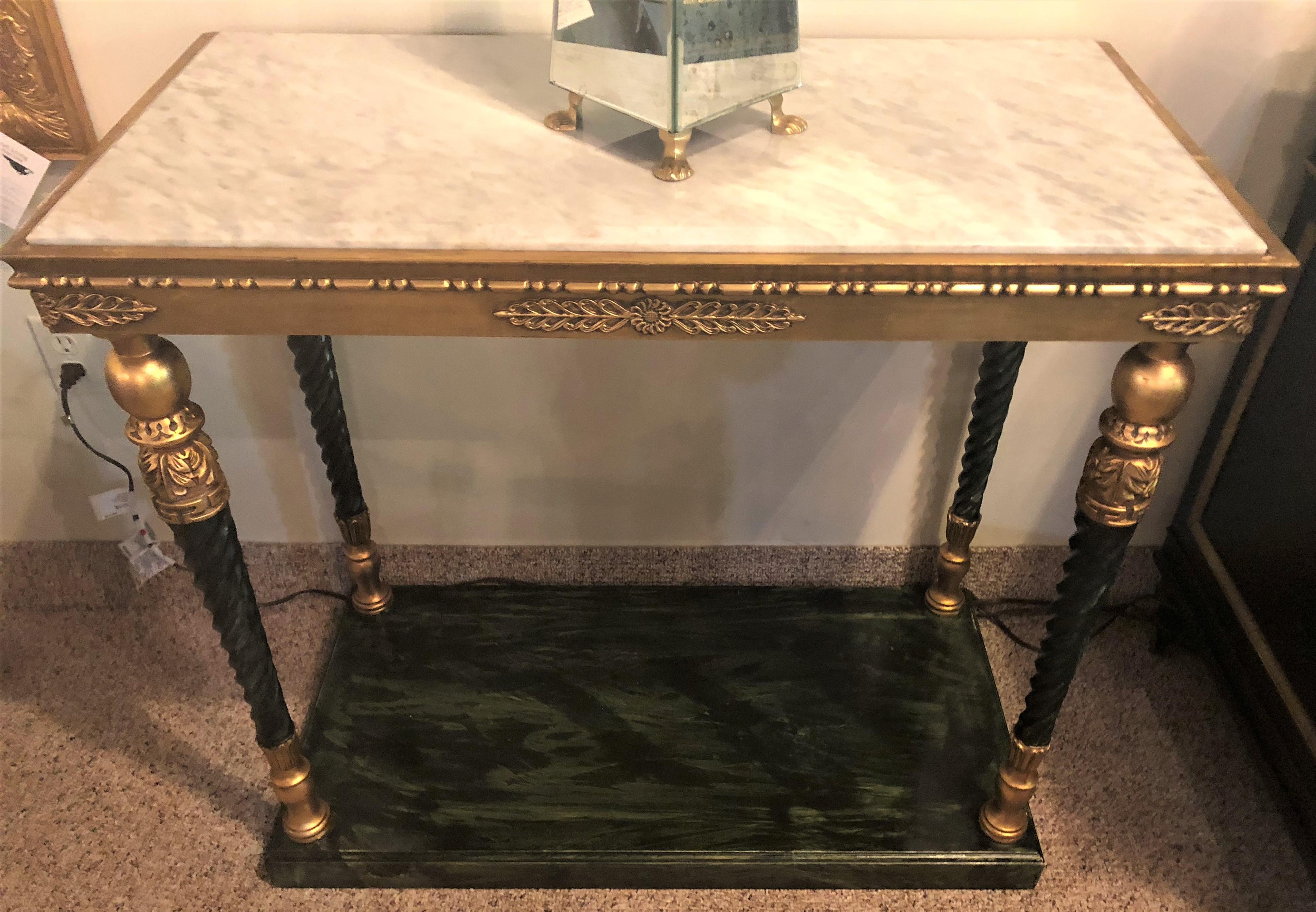 Pair of Swedish Neoclassical Style Marble-Top Consoles In Good Condition For Sale In Stamford, CT