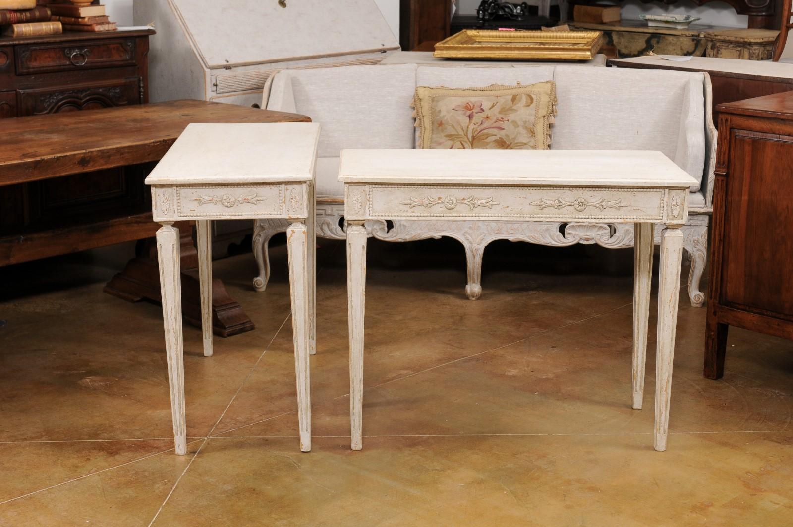 Pair of Swedish Neoclassical Style Painted Console Tables with Carved Aprons For Sale 6