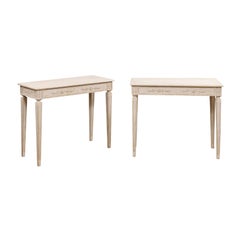 Pair of Swedish Neoclassical Style Painted Console Tables with Carved Aprons