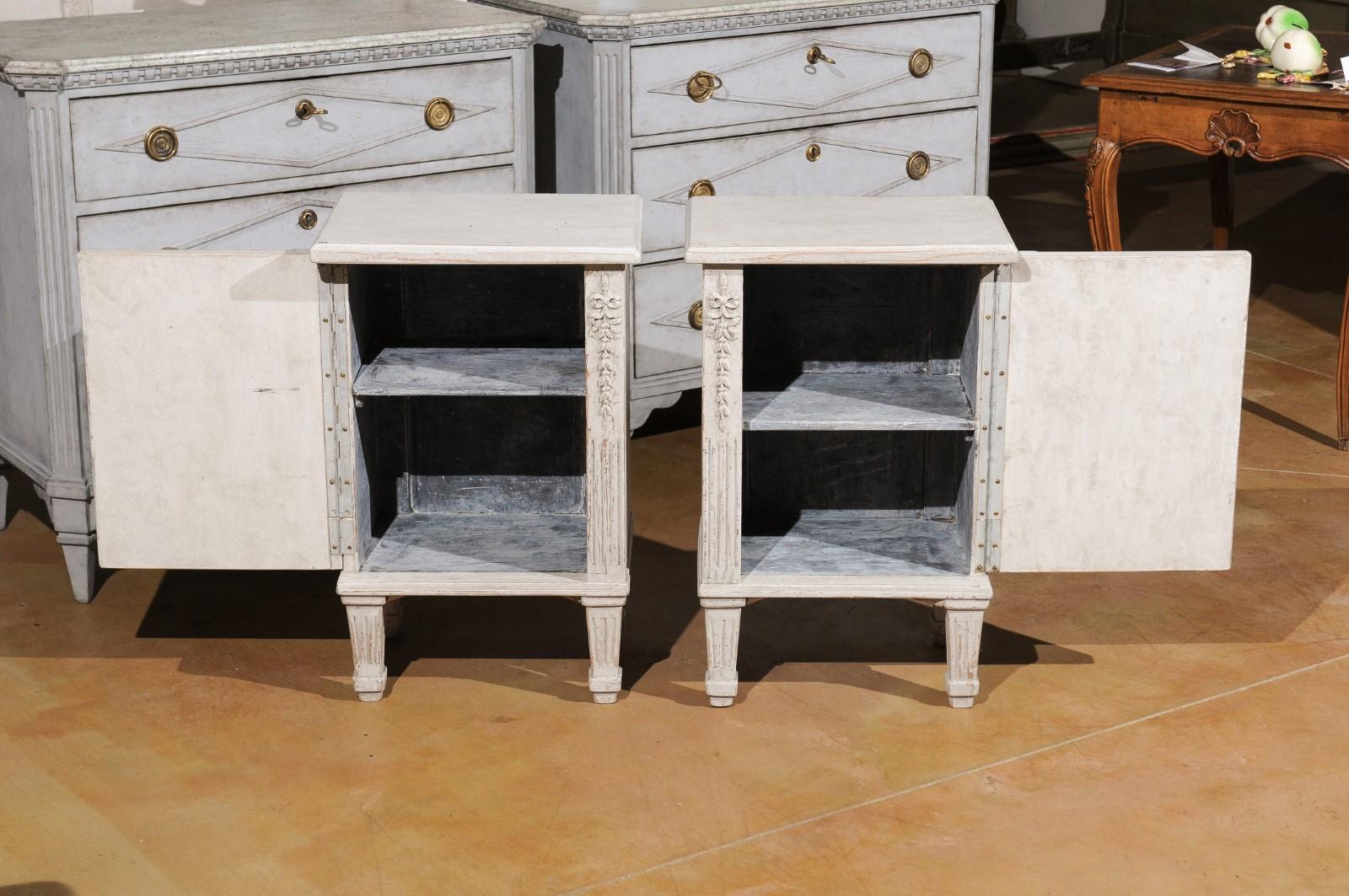 Pair of Swedish Neoclassical Style Painted Nightstand Cabinets with Single Door In Good Condition In Atlanta, GA